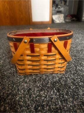 Longaberger Woven Basket Handbag with Red Accents